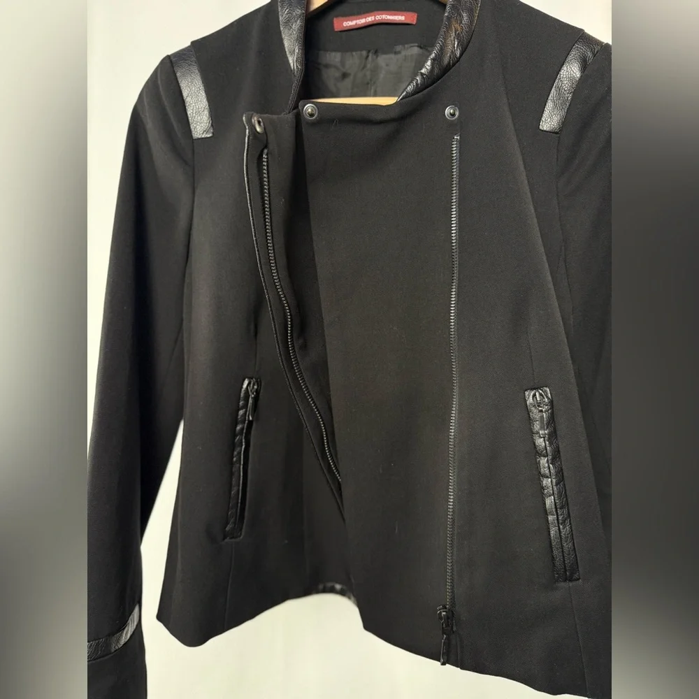 Comptoir Des Cotonniers Leather‎ Trim Short Jacket in Black Size 2
